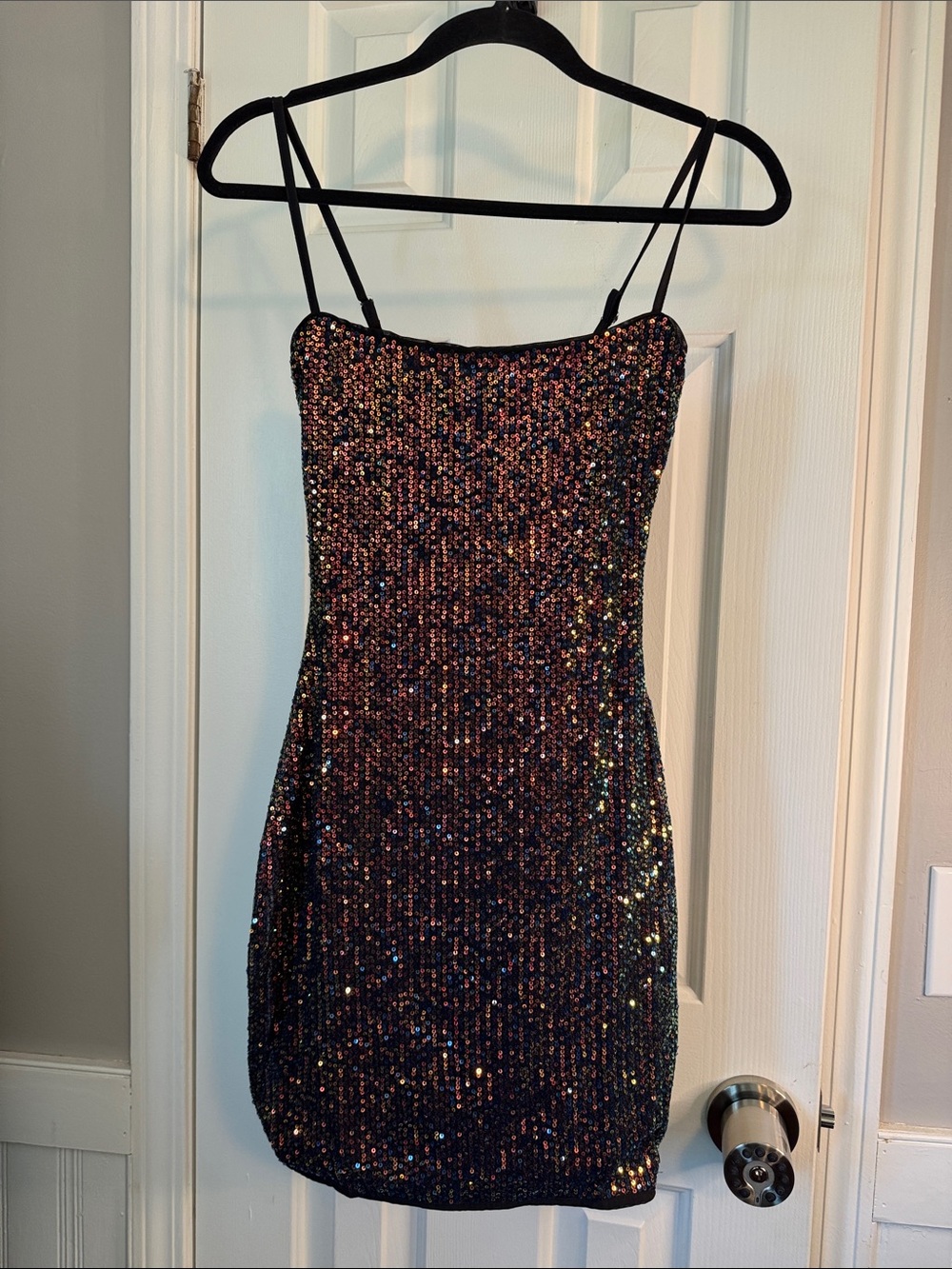 Black Multicolor Sequin Spaghetti Strap Dress (R)